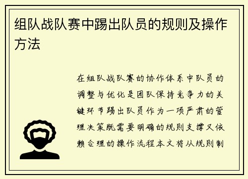 组队战队赛中踢出队员的规则及操作方法