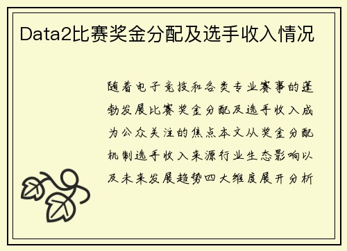 Data2比赛奖金分配及选手收入情况