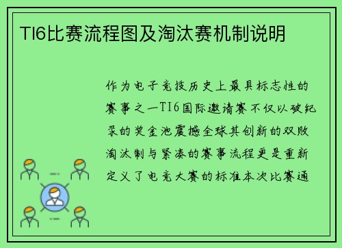 TI6比赛流程图及淘汰赛机制说明