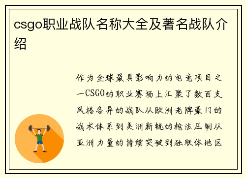 csgo职业战队名称大全及著名战队介绍